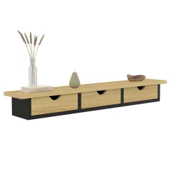 Étagère murale console d'entrée effet bois et noir 3 tiroirs*IDMarket Clearance