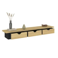 Étagère murale console d'entrée effet bois et noir 3 tiroirs*IDMarket Clearance