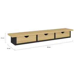 Étagère murale console d'entrée effet bois et noir 3 tiroirs*IDMarket Clearance