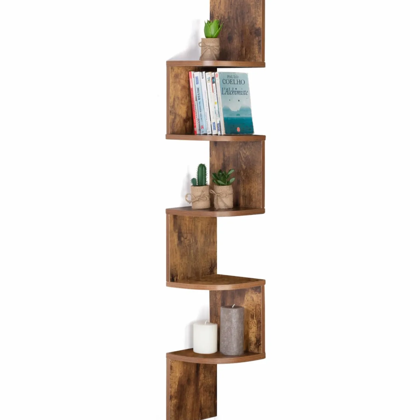 Étagère murale d'angle 5 niveaux façon bois vieilli*IDMarket New