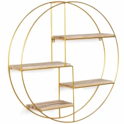 Étagère murale métal doré et bois ronde*IDMarket Outlet