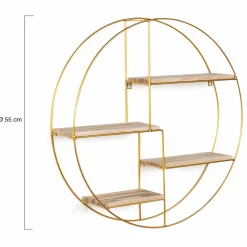 Étagère murale métal doré et bois ronde*IDMarket Outlet