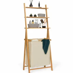 Étagère panier à linge en bambou et tissu écru*IDMarket Outlet