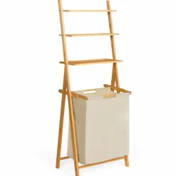 Étagère panier à linge en bambou et tissu écru*IDMarket Outlet