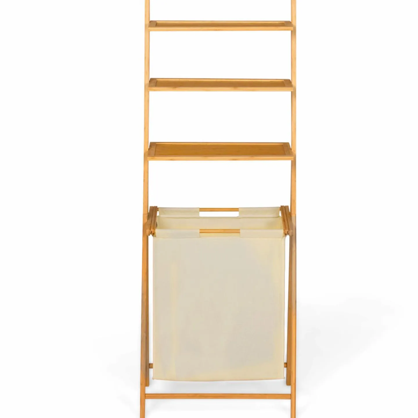 Étagère panier à linge en bambou et tissu écru*IDMarket Outlet