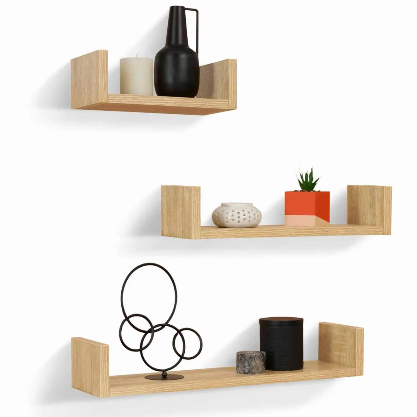 Étagères murales bois imitation hêtre*IDMarket Clearance