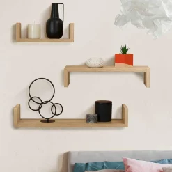 Étagères murales bois imitation hêtre*IDMarket Clearance