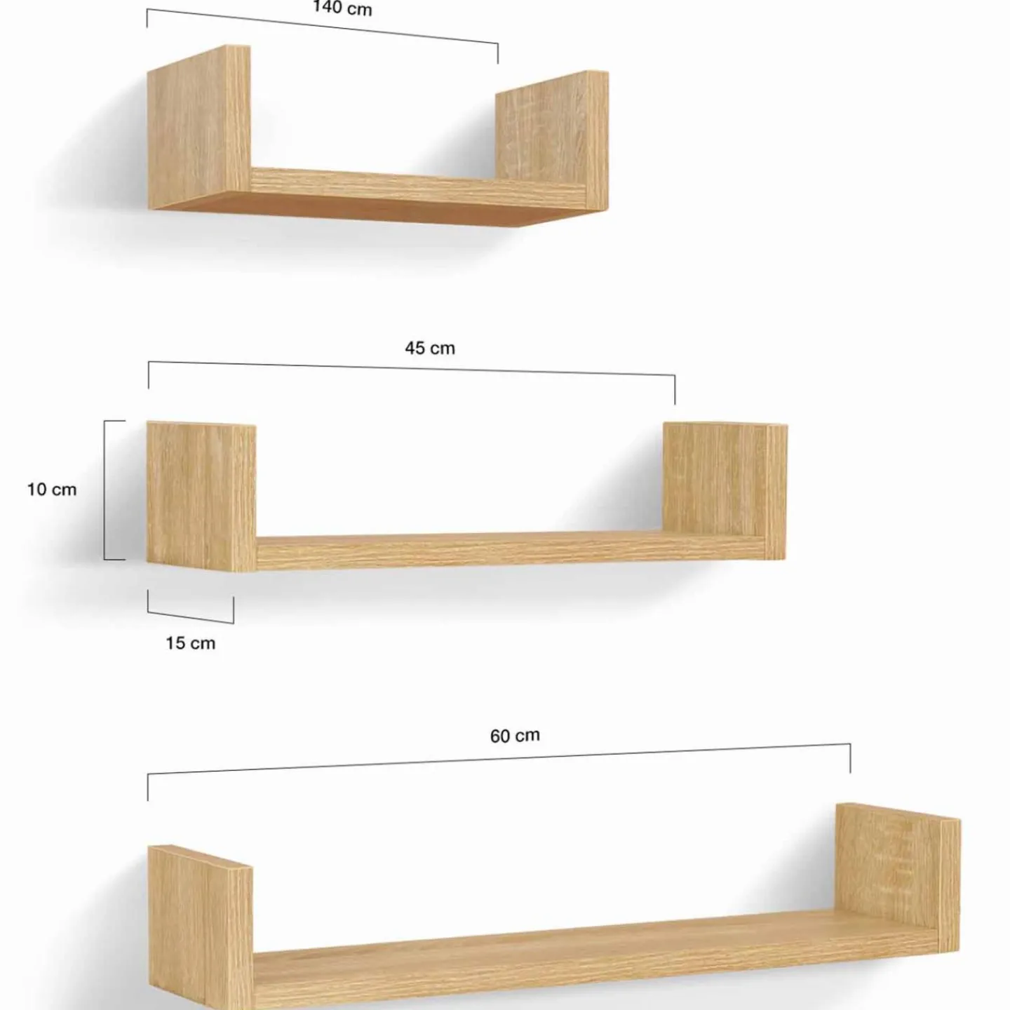 Étagères murales bois imitation hêtre*IDMarket Clearance