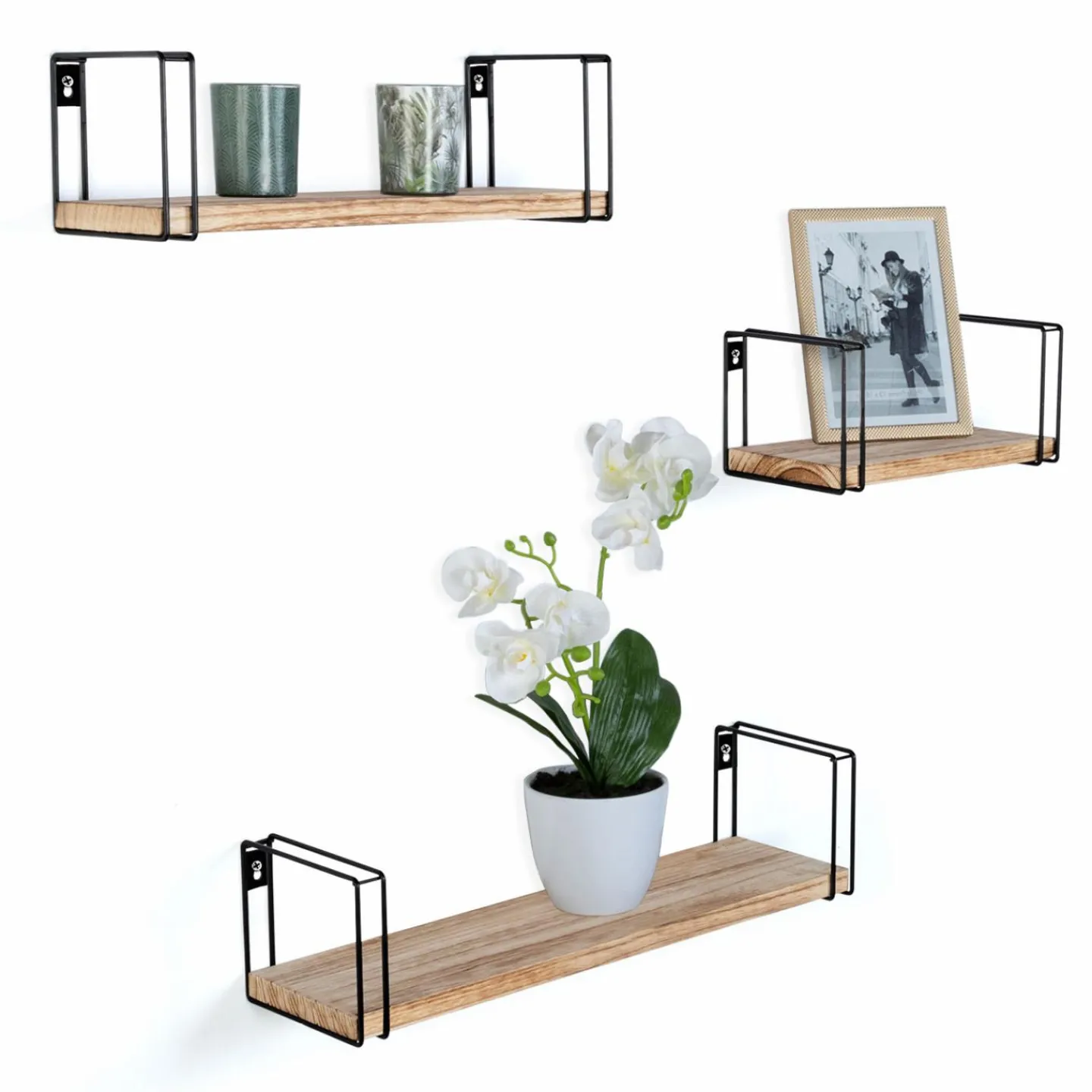 Étagères murales style industriel en bois et métal noir*IDMarket Outlet
