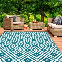 Tapis bleu canard pour terrasse et extérieur*IDMarket Online