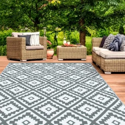 Tapis extérieur gris motifs géométriques 270 x 370 cm*IDMarket Outlet