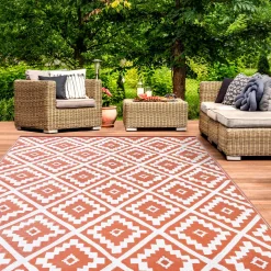 Tapis extérieur terracotta motifs géométriques 270 x 370 cm*IDMarket