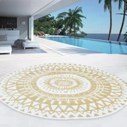 Tapis extérieur terrasse motifs maoris blanc et naturel 150 cm*IDMarket Hot
