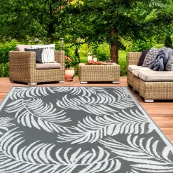 Tapis extérieur terrasse motifs tropicaux gris et blancs 180 x 280 cm*IDMarket Best