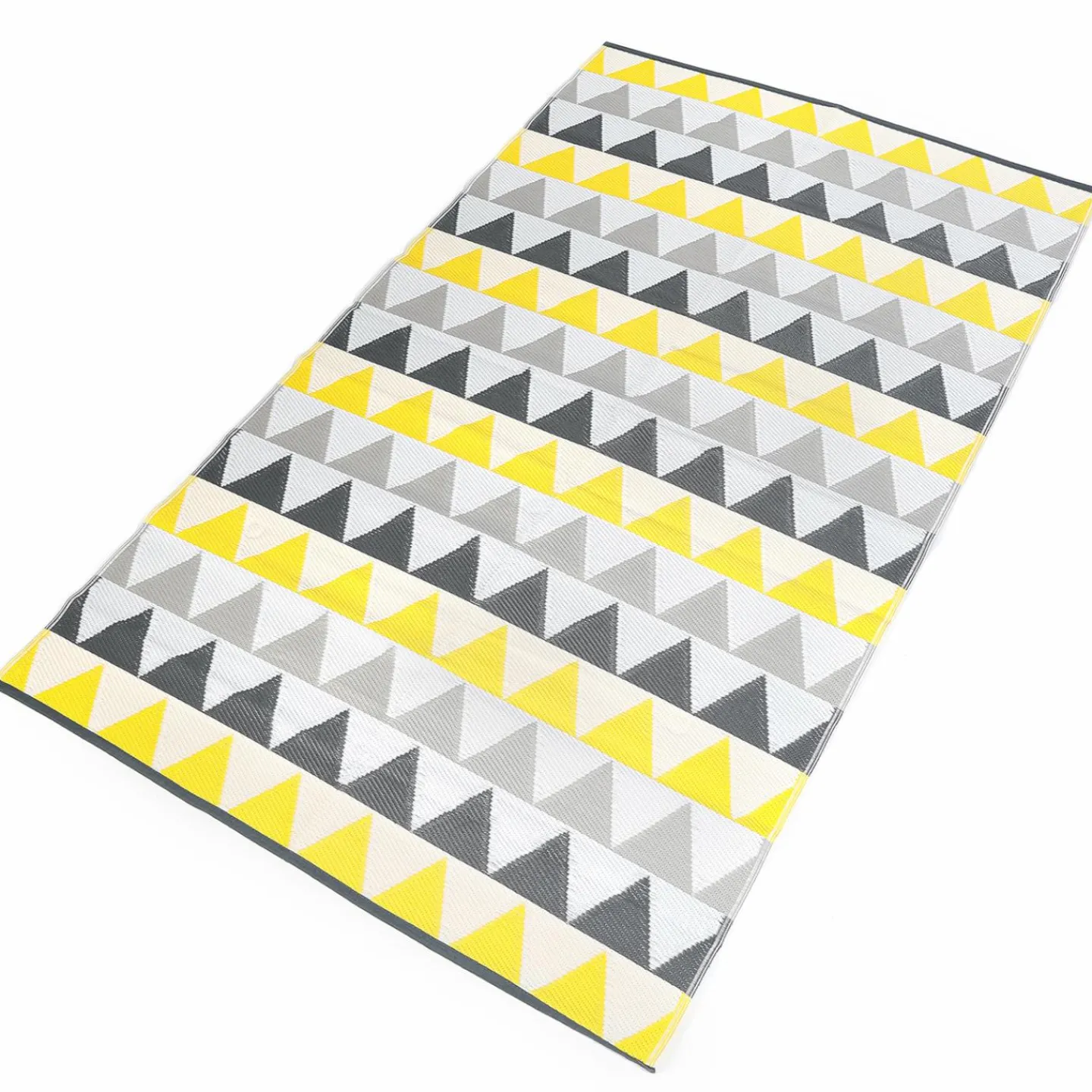Tapis extérieur terrasse motifs triangles gris et jaune 180 x 280 cm*IDMarket