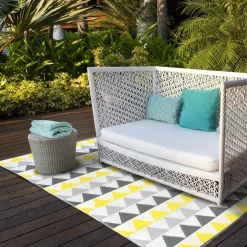 Tapis extérieur terrasse motifs triangles gris et jaune 180 x 280 cm*IDMarket