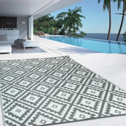 Tapis extérieur terrasse motifs géométriques gris et blanc 160 x 260 cm*IDMarket Discount