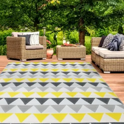 Tapis extérieur 270x370 cm triangles gris et jaune*IDMarket New