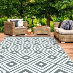 Tapis jardin motifs géométriques gris et blanc 180 x 280 cm*IDMarket Outlet