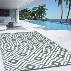 Tapis jardin motifs géométriques gris et blanc 180 x 280 cm*IDMarket Outlet