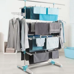 Étendoir à linge pliable avec barre télescopique*IDMarket Online