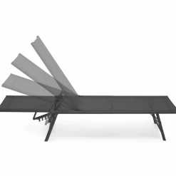 Transats de jardin acier gris anthracite et toile grise - lot de 2*IDMarket Discount