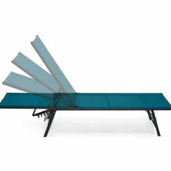 Transats de jardin toile bleu canard et acier gris anthracite - lot de 2*IDMarket Online