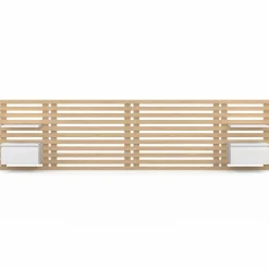 Tête de lit 240 cm en lattes de bois avec chevets et étagères blanches*IDMarket Clearance