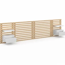 Tête de lit 240 cm en lattes de bois avec chevets et étagères blanches*IDMarket Clearance