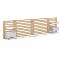Tête de lit 240 cm en lattes de bois avec chevets et étagères blanches*IDMarket Clearance