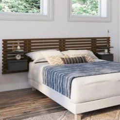 Tête de lit 240 cm en lattes façon bois vieilli avec chevets et étagères noires*IDMarket Sale