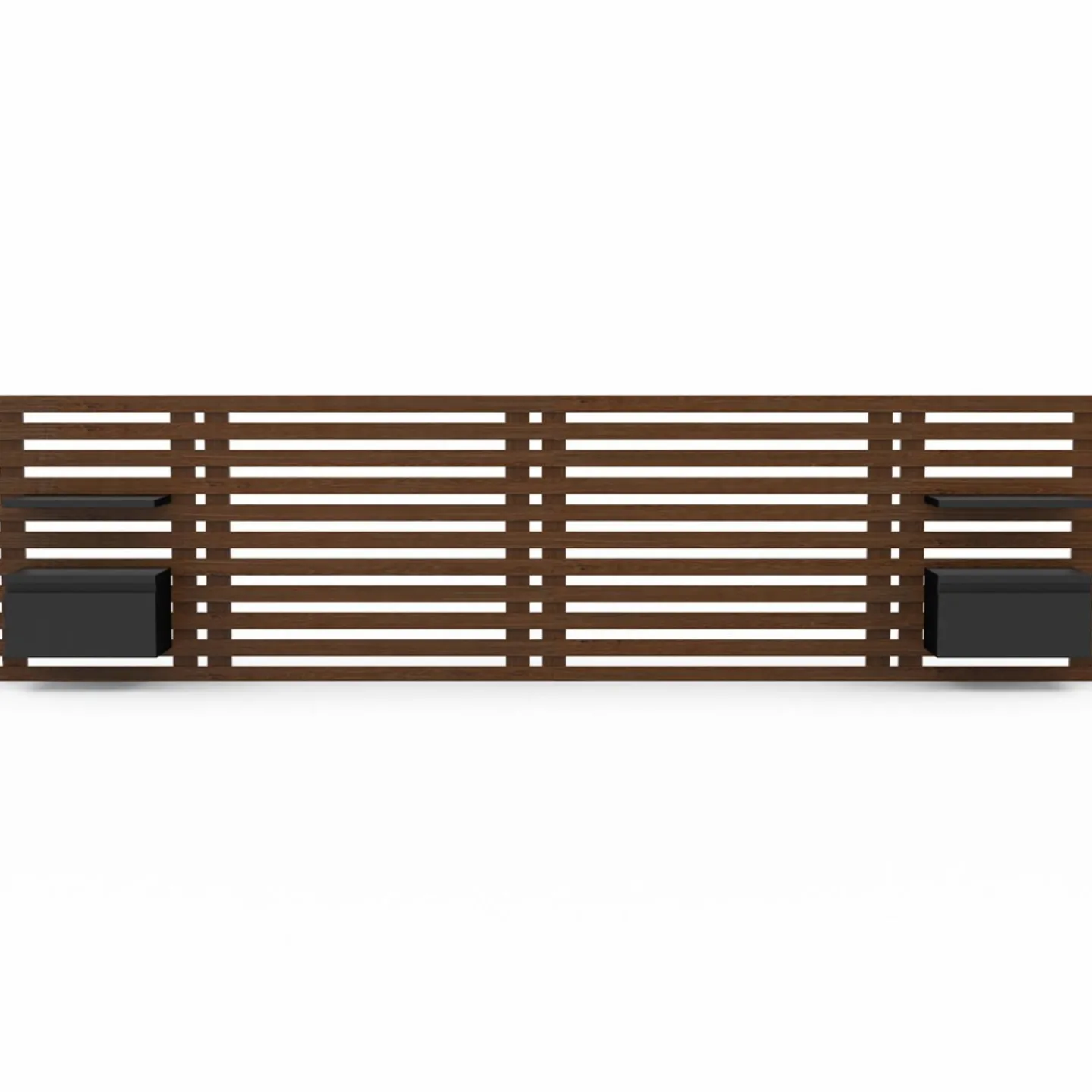 Tête de lit 240 cm en lattes façon bois vieilli avec chevets et étagères noires*IDMarket Sale