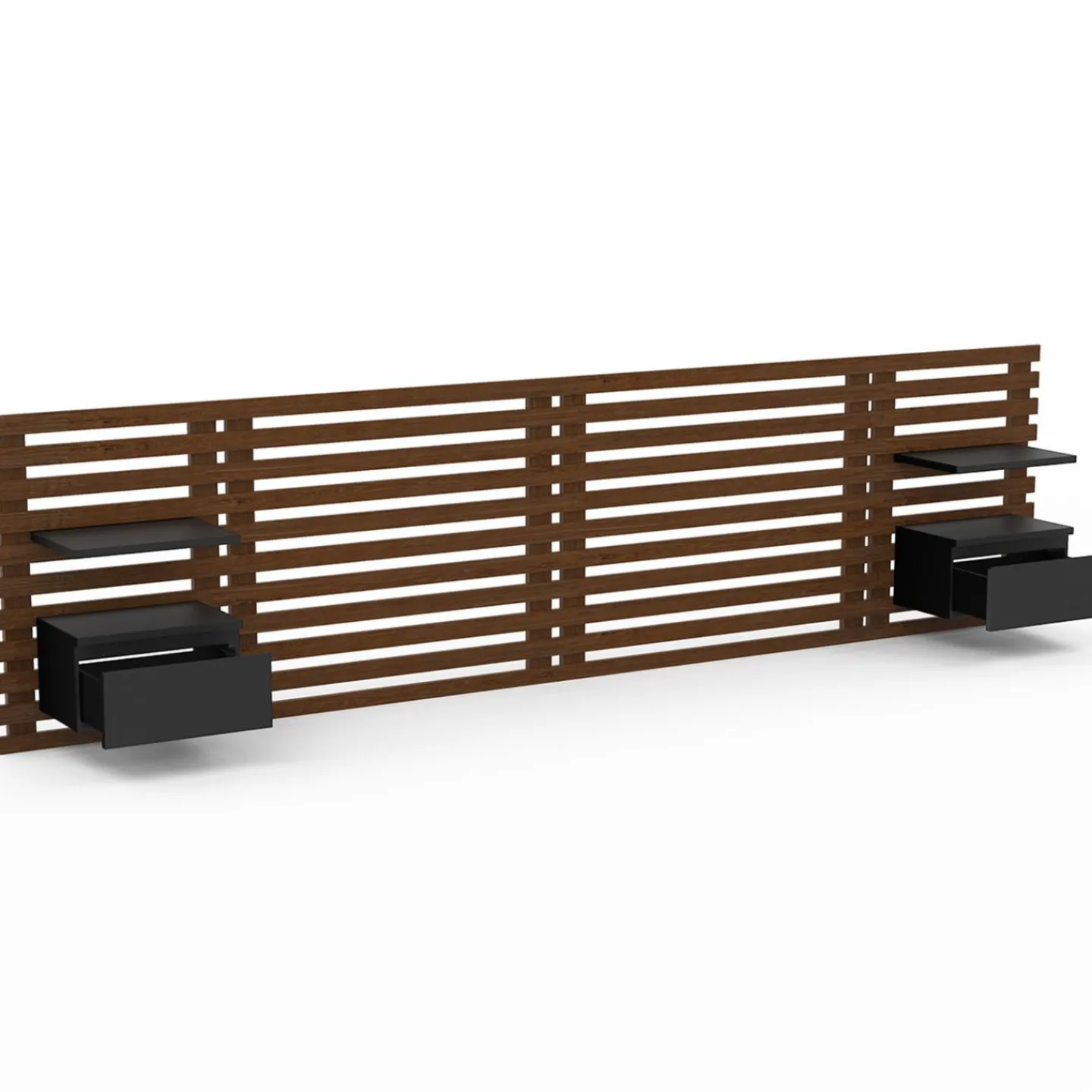 Tête de lit 240 cm en lattes façon bois vieilli avec chevets et étagères noires*IDMarket Sale