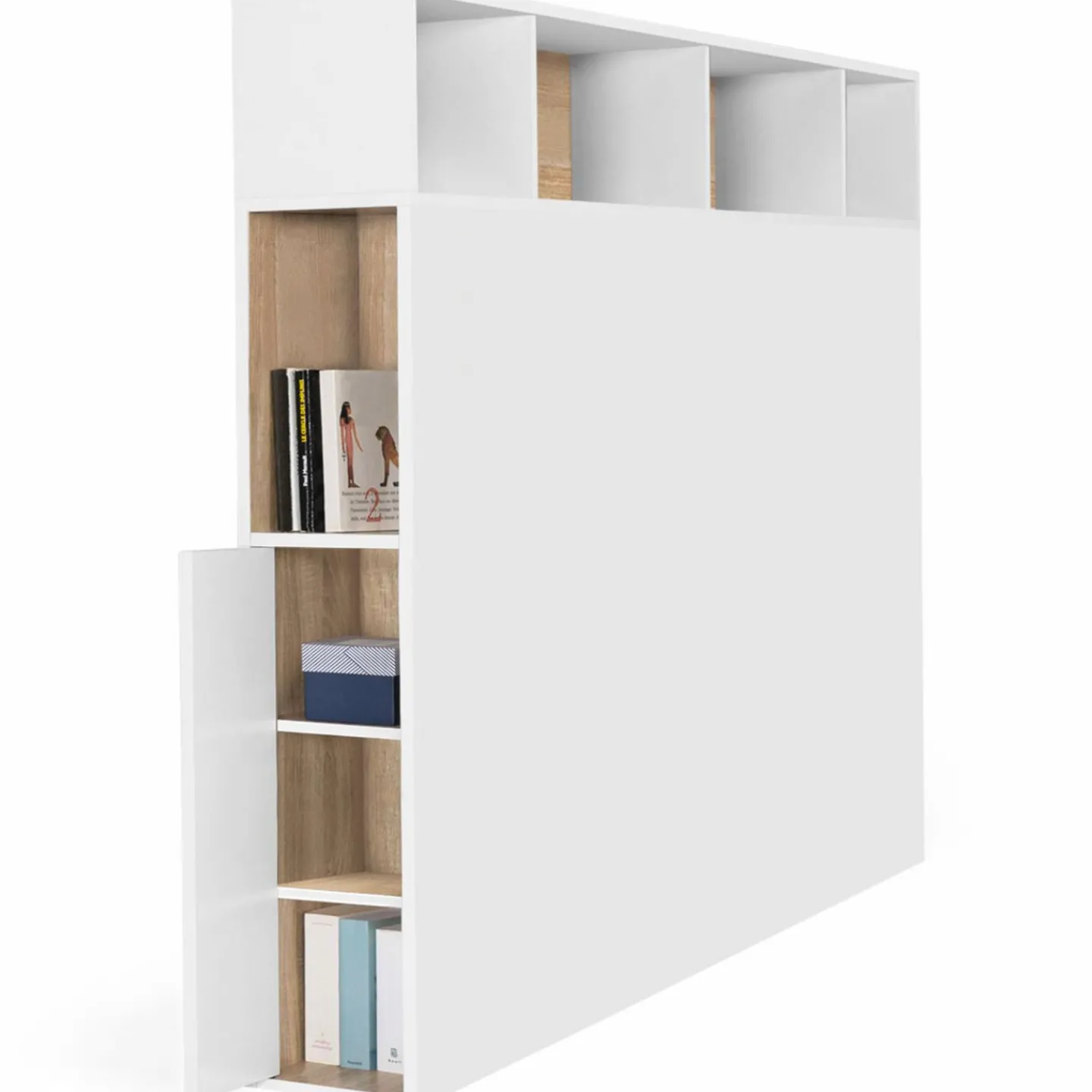Tête de lit avec rangement intégré 145 cm blanc et bois façon hêtre*IDMarket Online