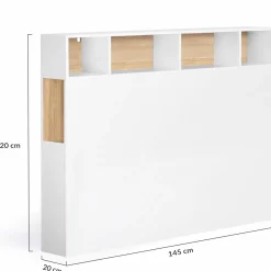 Tête de lit avec rangement intégré 145 cm blanc et bois façon hêtre*IDMarket Online
