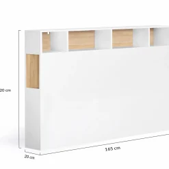 Tête de lit avec rangement intégré 165 cm blanc et bois façon hêtre*IDMarket Best