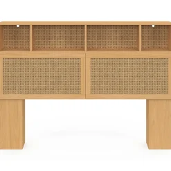 Tête de lit avec rangements fermés et niches cannage et bois 145cm*IDMarket Hot
