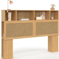 Tête de lit avec rangements fermés et niches cannage et bois 145cm*IDMarket Hot