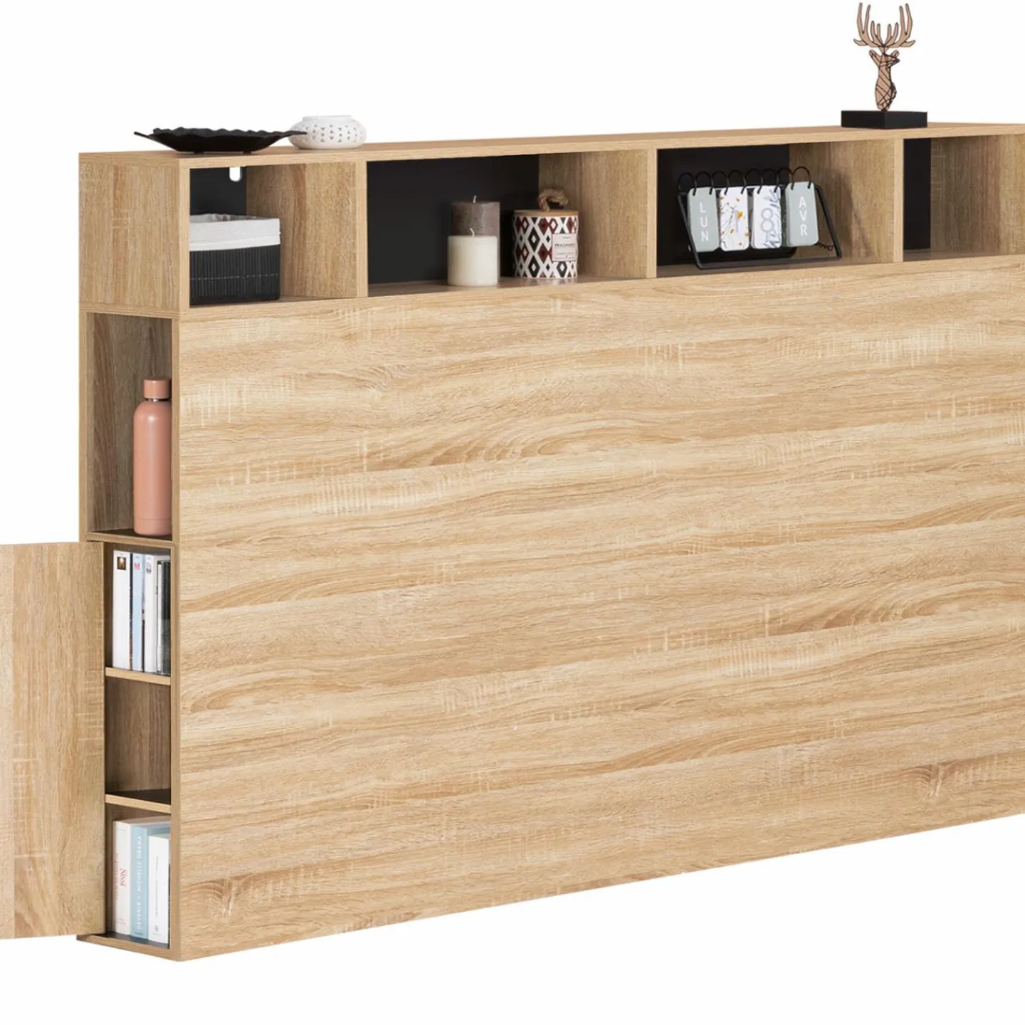 Tête de lit avec rangement intégré bois façon hêtre et noir 165 cm*IDMarket Sale