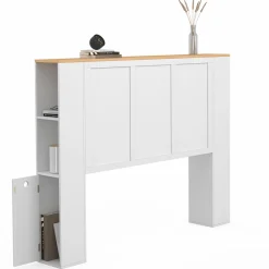 Tête de lit blanche sur pied avec plateau bois*IDMarket Best