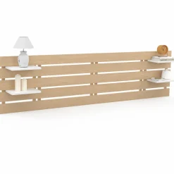 Tête de lit bois clair étagères blanches 5 larges lattes 240 cm*IDMarket