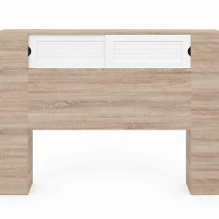 Tête de lit bois et blanc 145 cm avec rangements fermés et niches*IDMarket New