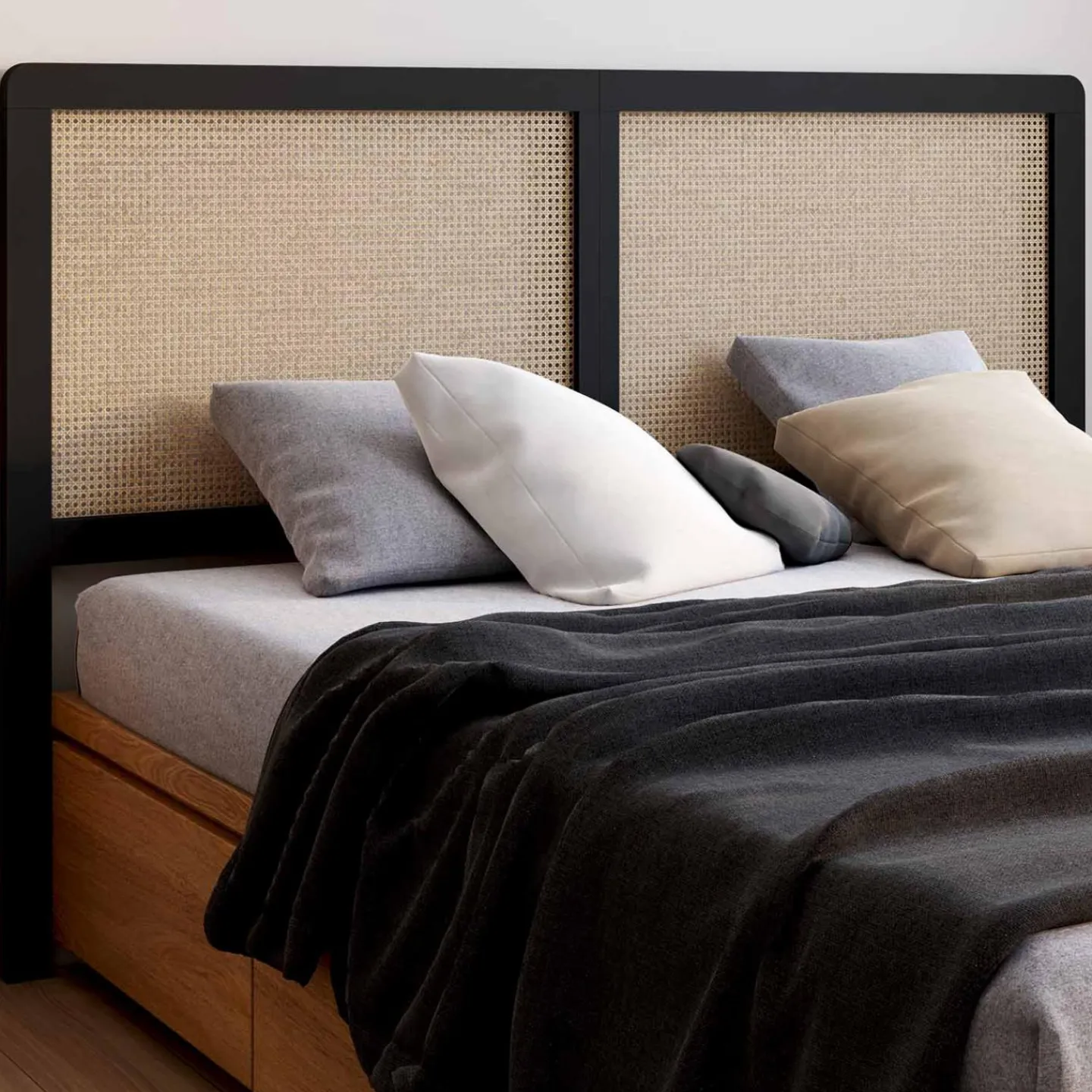 Tête de lit coloris noir et cannage 160 cm*IDMarket