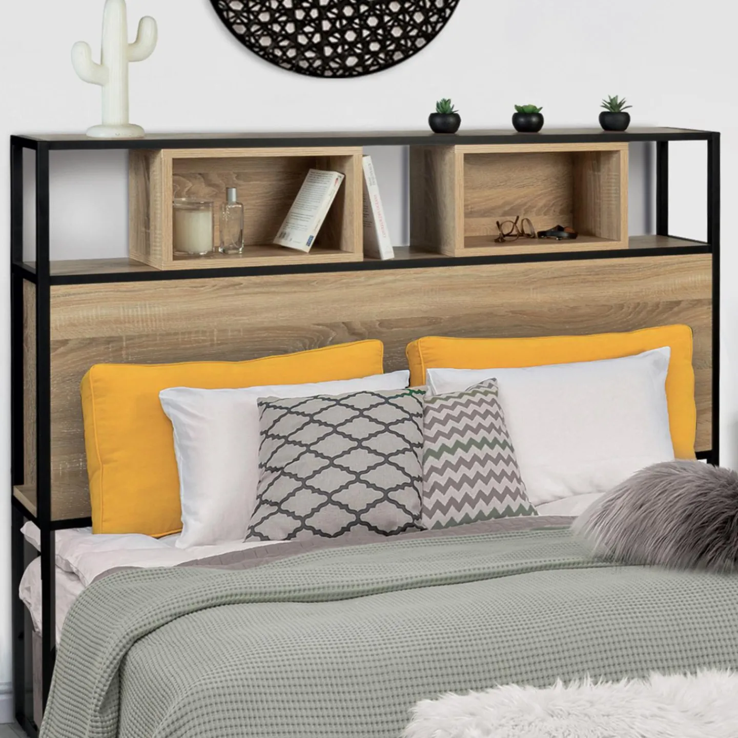 Tête de lit industrielle 145 cm bois et métal*IDMarket Clearance