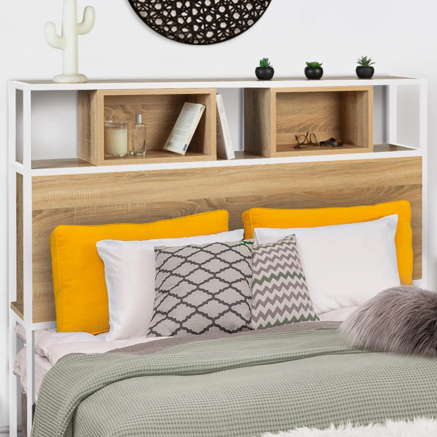 Tête de lit industrielle 145 cm bois et métal blanc*IDMarket New