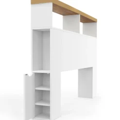 Tête de lit sur pied à LED avec plateau bois 145 cm rangements et niches blanches*IDMarket Online