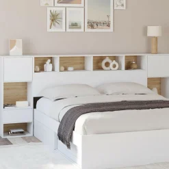 Tête de lit sur pied blanc et bois*IDMarket Outlet