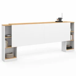 Tête de lit sur pied extensible blanc et façon bois avec chevets*IDMarket Hot