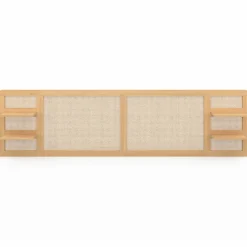 Tête de lit suspendue 240 cm cannage et bois avec étagères*IDMarket Clearance