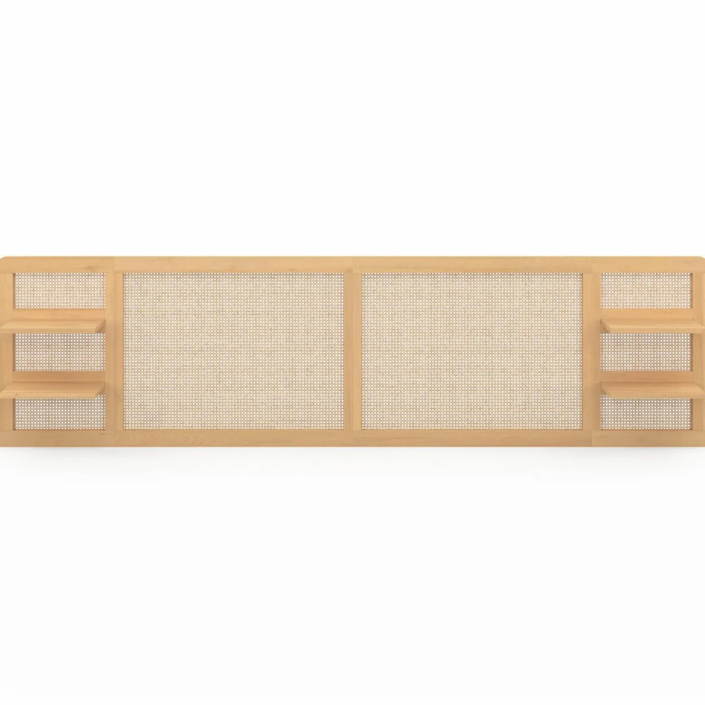 Tête de lit suspendue 240 cm cannage et bois avec étagères*IDMarket Clearance